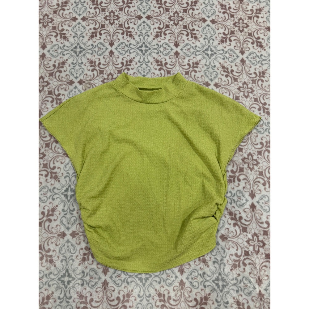 Shein Curve Lime Green Mock Neck Ruched Side Textured Top 1XL